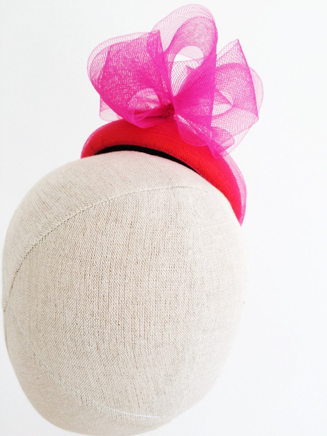 Pink and Orange Silk Cocktail Hat Hand Blocked Mini Hat Pink Crin Flower Millinery