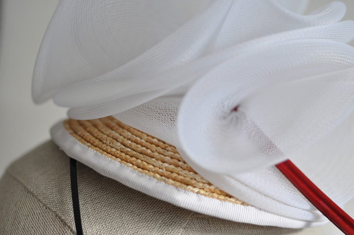 White Crin Cocktail Hat Racing Mini Hat Wedding Fascinator