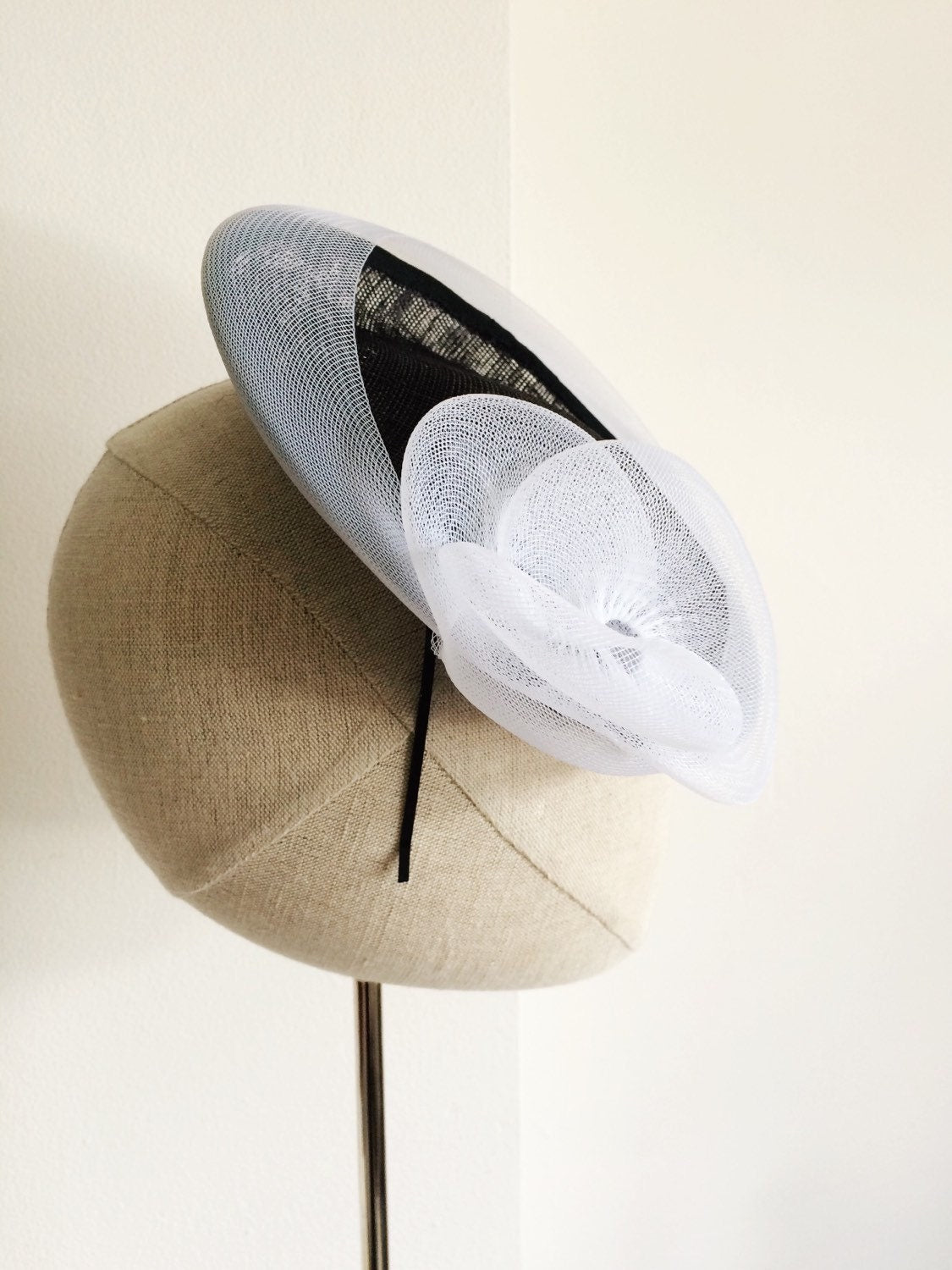 Navy and White Saucer Cocktail Hat Millinery
