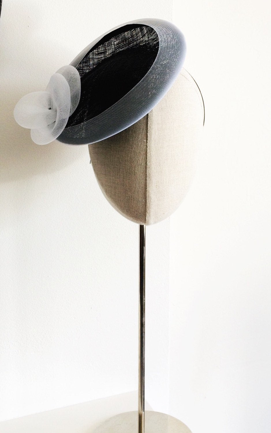 Navy and White Saucer Cocktail Hat Millinery