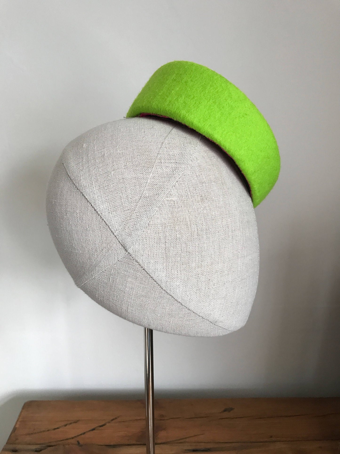 Green Wool Cocktail Hat Silk Rose Raked Pork Pie Fascinator