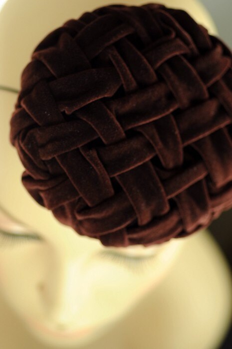 Chocolate Velvet Lattice Smocked Mini Hat Fascinator Very Vintage