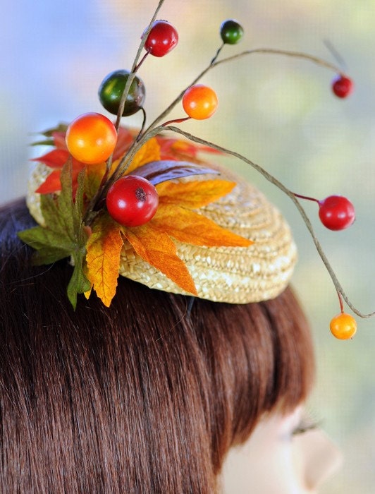 Fall Leaves Straw Hat Mini Cocktail Millinery Fascinator