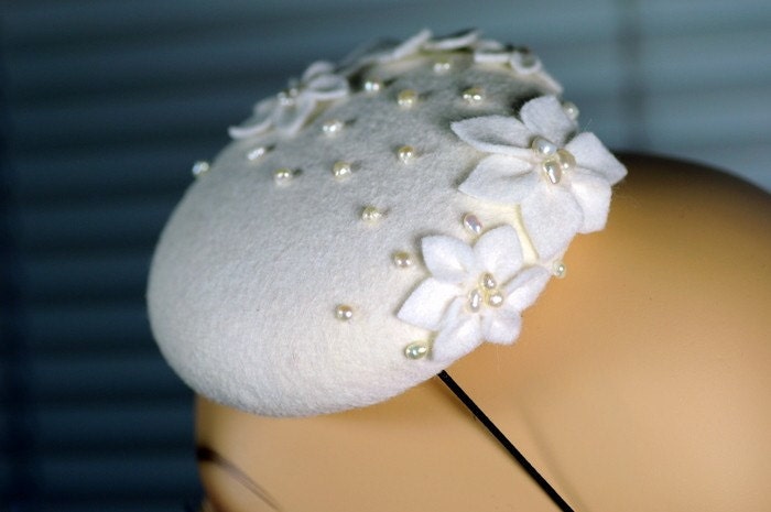 Winter Bride-Ivory and White Hand blocked Mini Hat Fascinator