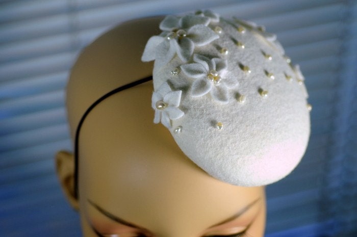 Winter Bride-Ivory and White Hand blocked Mini Hat Fascinator