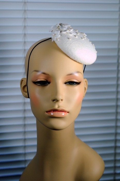 Winter Bride-Ivory and White Hand blocked Mini Hat Fascinator