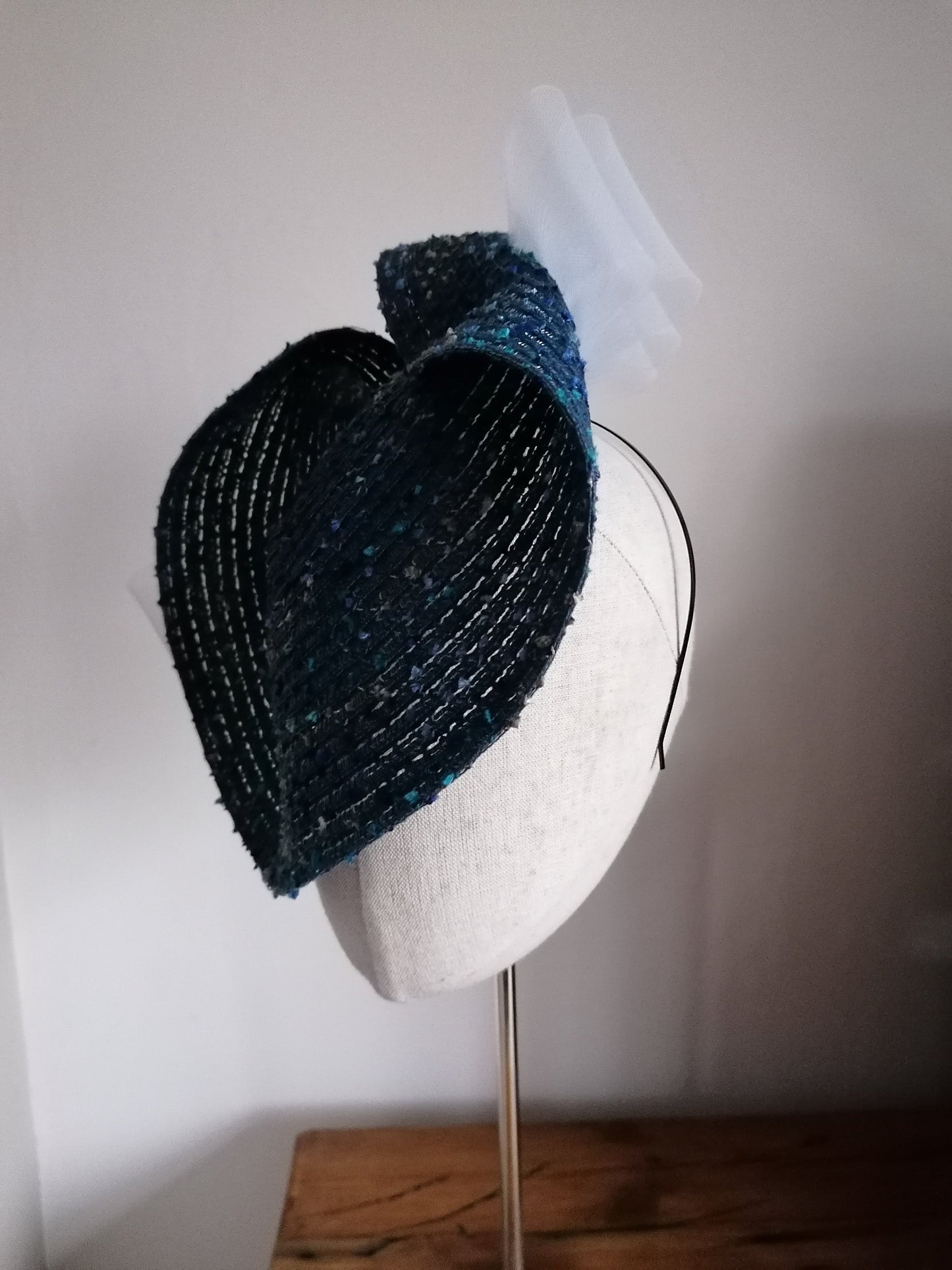 Blue and White Straw Saucer Cocktail Hat Millinery