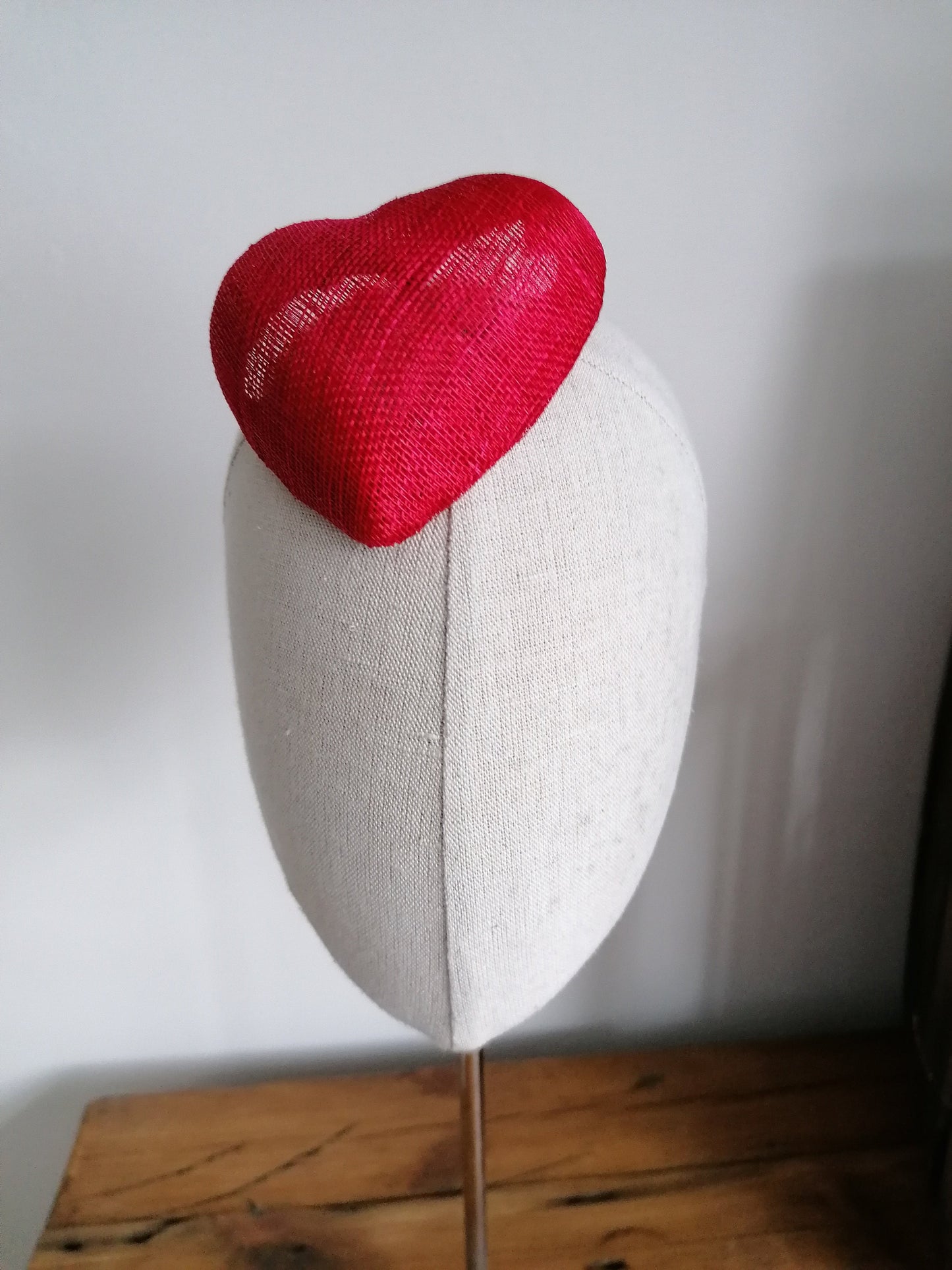 Mini Red Straw Heart Cocktail Hat Sinamay Millinery Fascinator