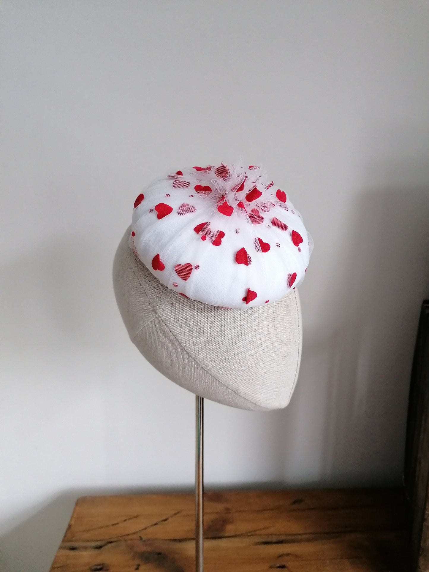 Love Hearts Tulle Cocktail Hat Hand Blocked Mini Hat Millinery Fascinator