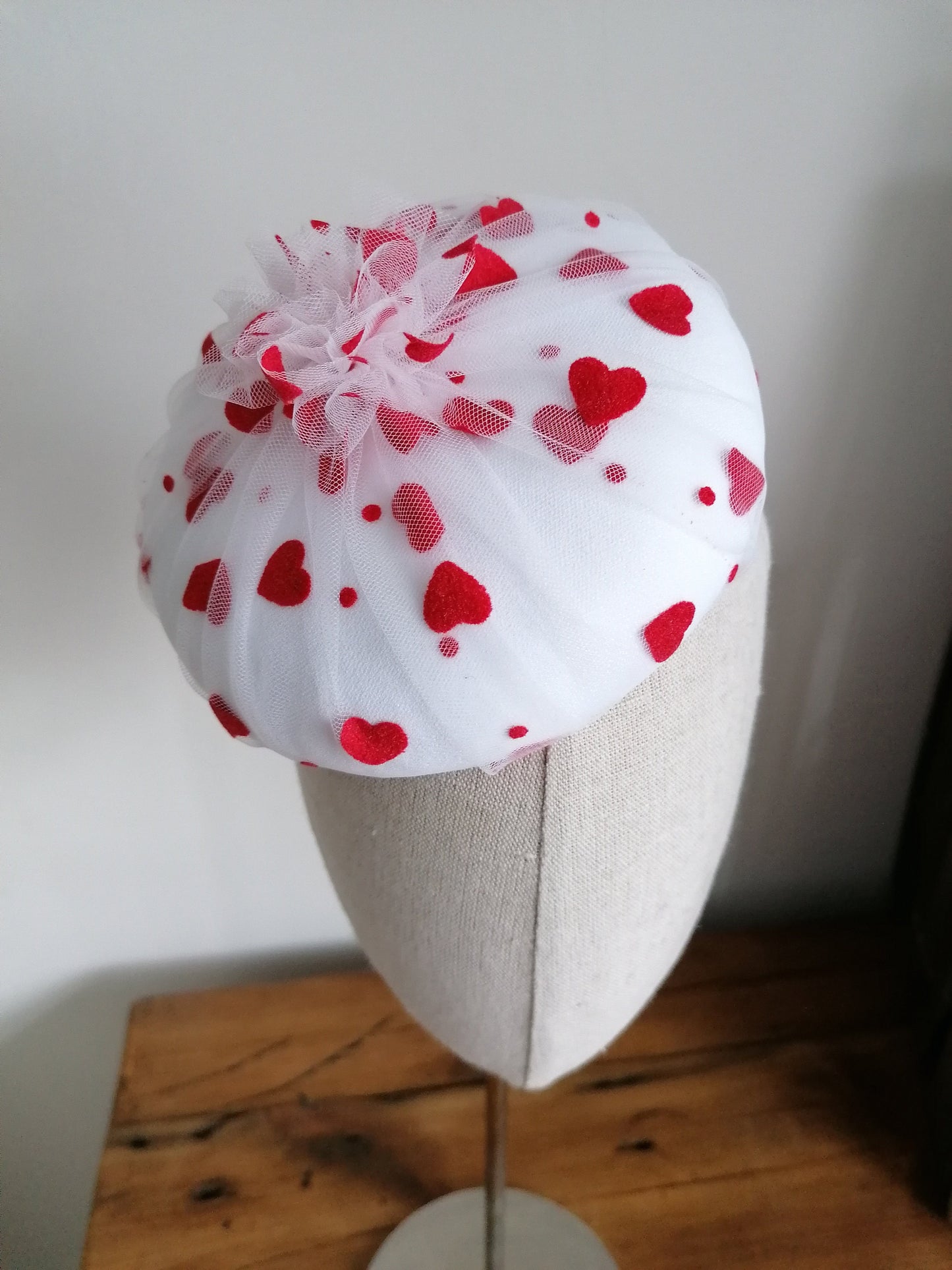 Love Hearts Tulle Cocktail Hat Hand Blocked Mini Hat Millinery Fascinator