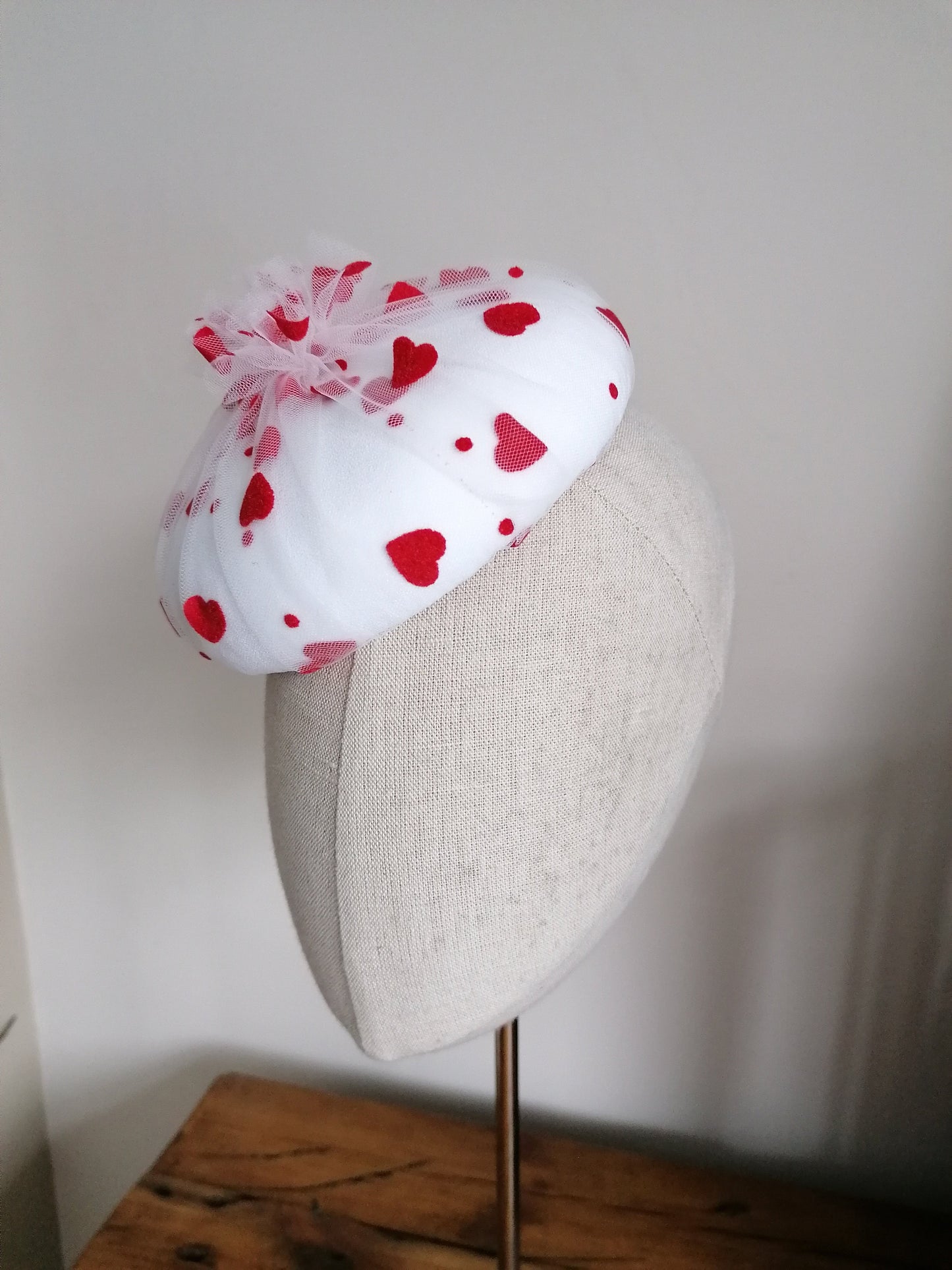 Love Hearts Tulle Cocktail Hat Hand Blocked Mini Hat Millinery Fascinator