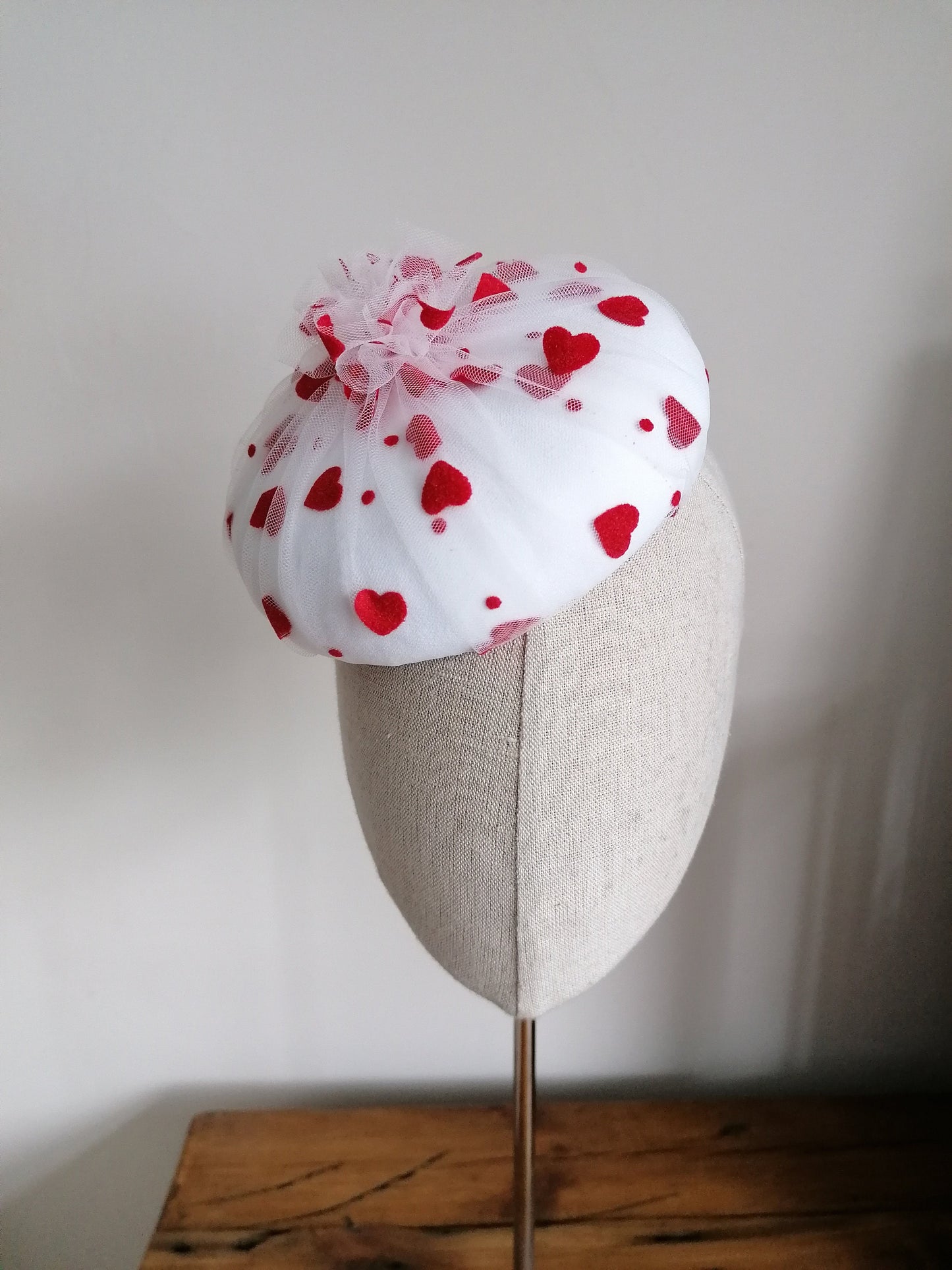 Love Hearts Tulle Cocktail Hat Hand Blocked Mini Hat Millinery Fascinator