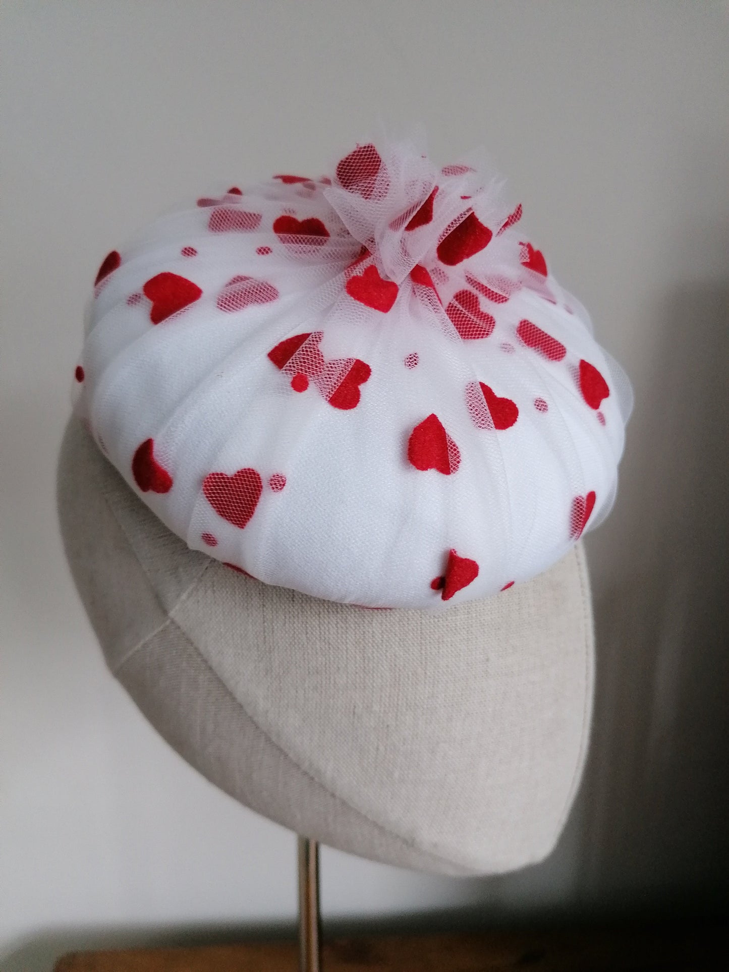 Love Hearts Tulle Cocktail Hat Hand Blocked Mini Hat Millinery Fascinator