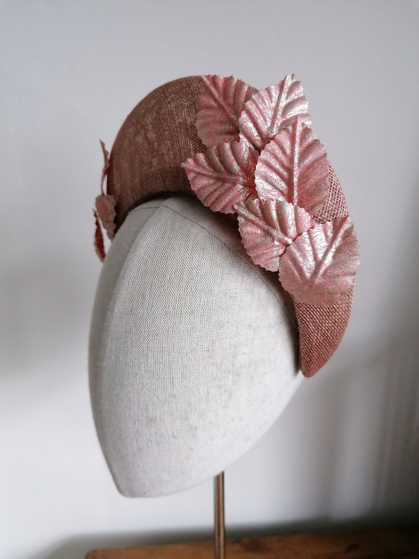 Gilded Leaves Copper Straw Halo Cocktail Hat Sinamay Bandeau Crown Millinery