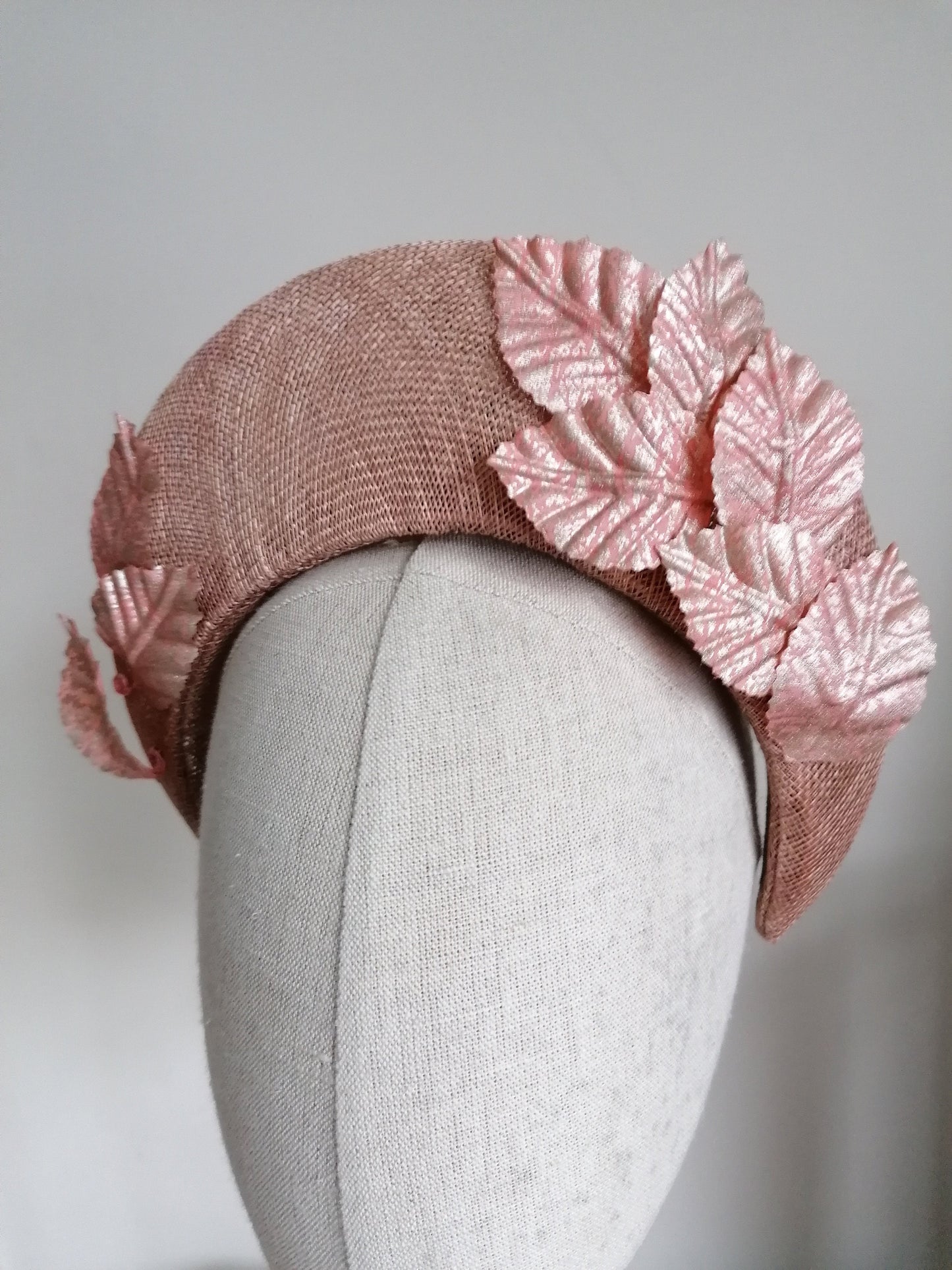 Gilded Leaves Copper Straw Halo Cocktail Hat Sinamay Bandeau Crown Millinery