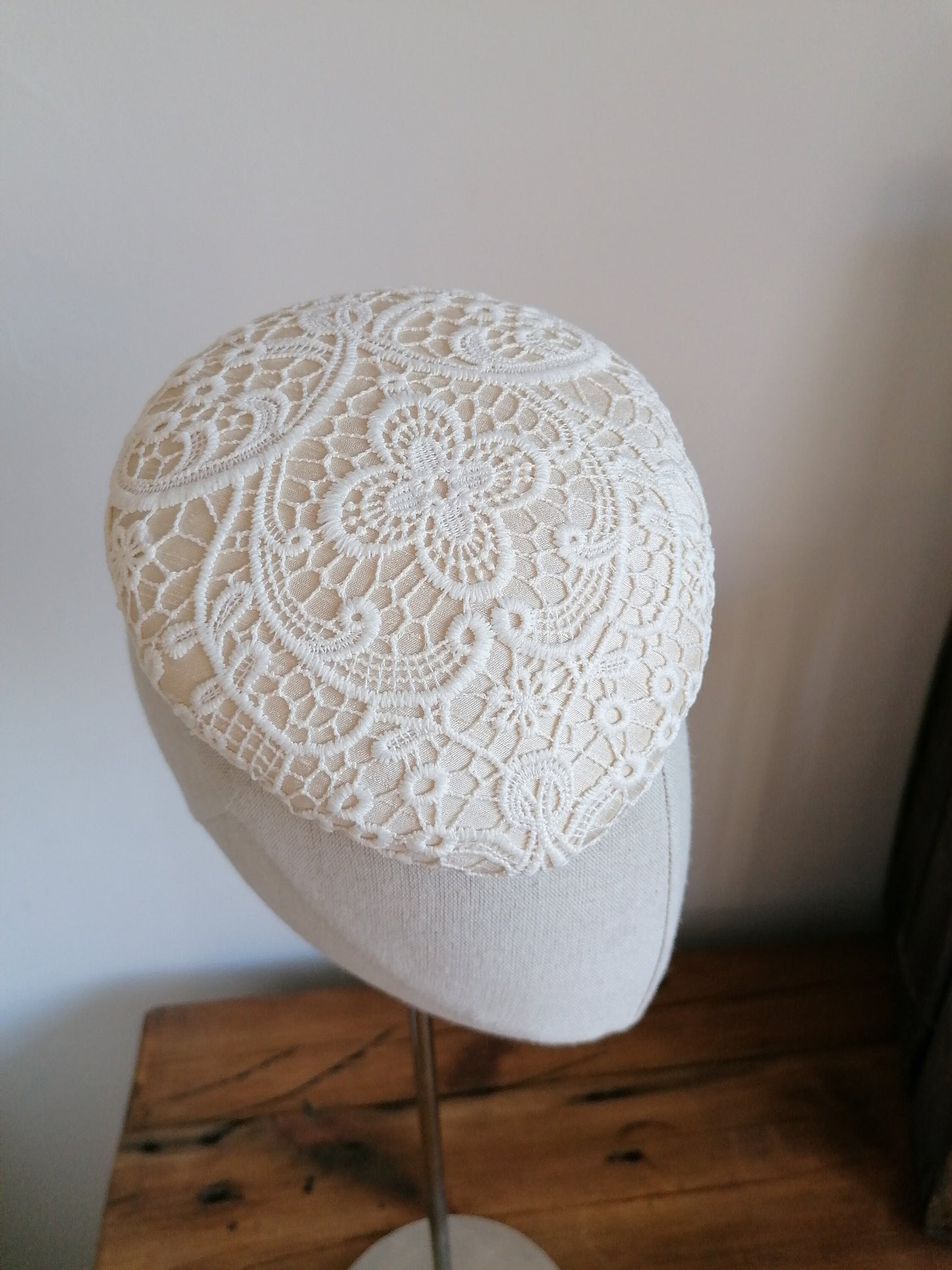 Cream Bridal Lace Cocktail Hat Hand Blocked Slouch Beret Millinery