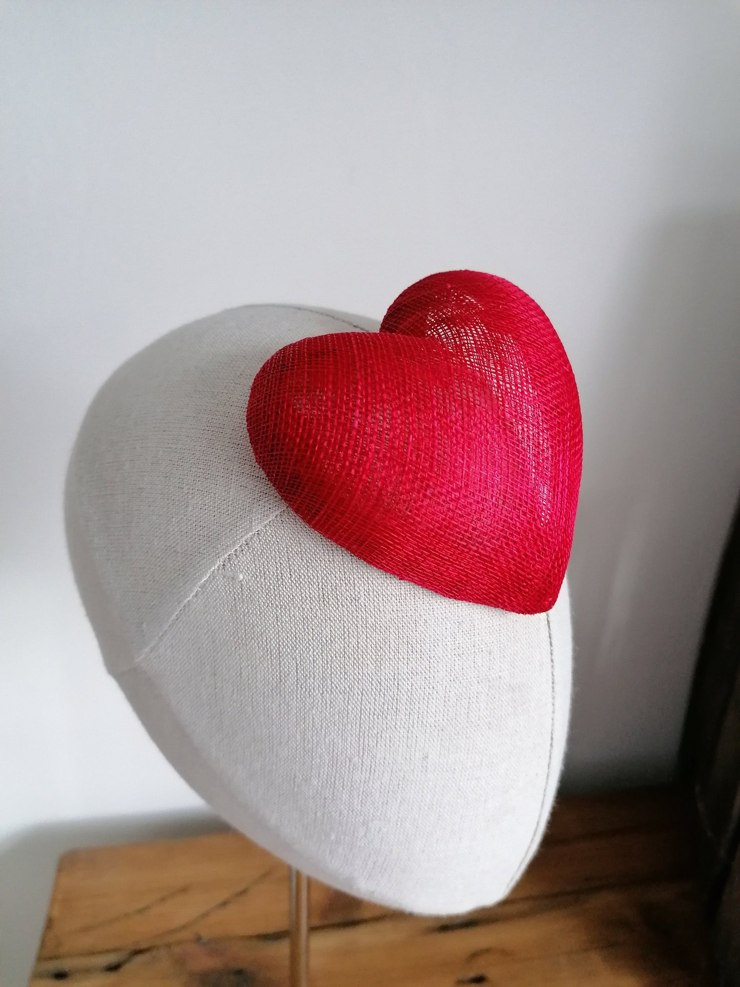 Mini Red Straw Heart Cocktail Hat Sinamay Millinery Fascinator