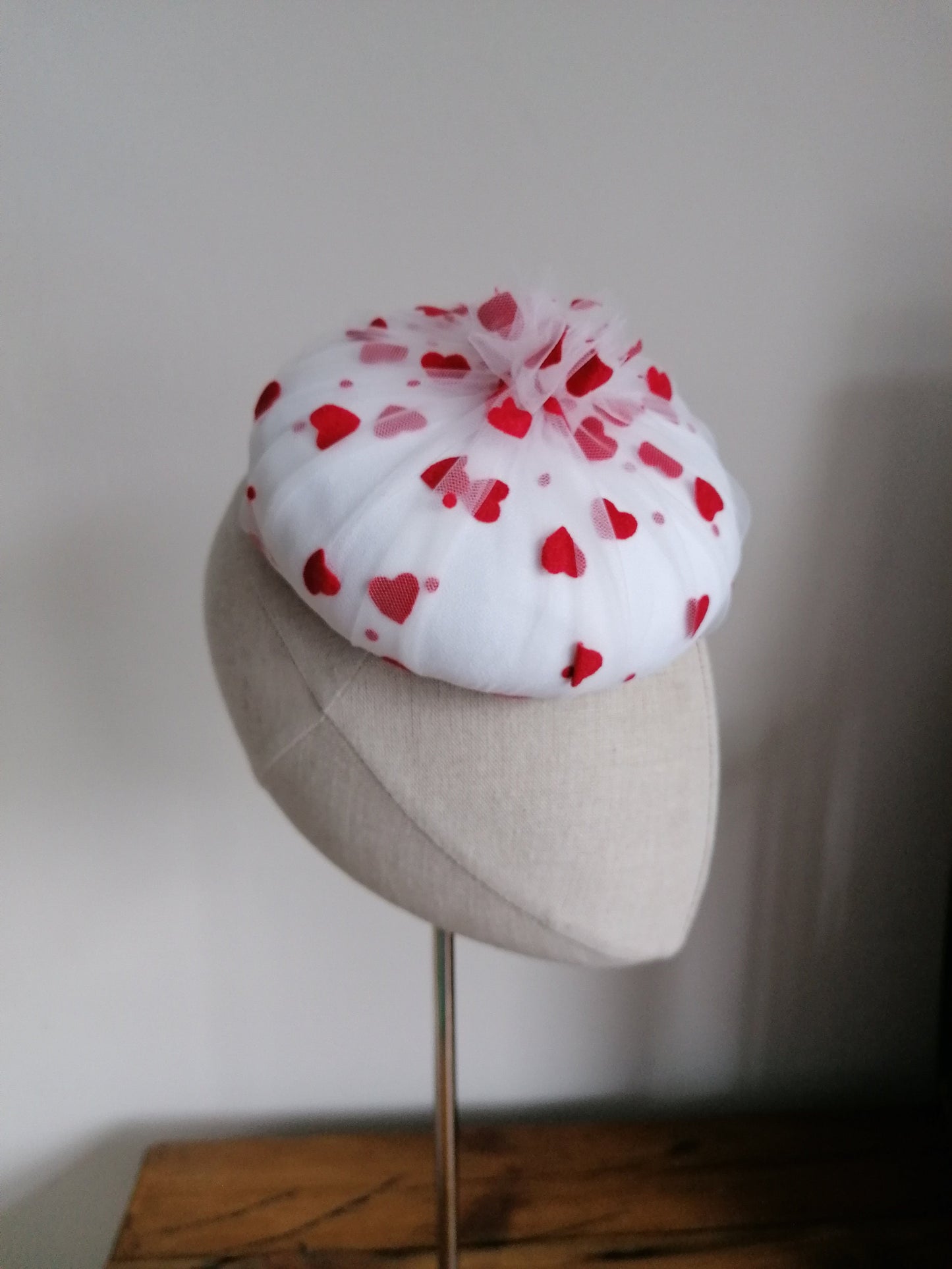 Love Hearts Tulle Cocktail Hat Hand Blocked Mini Hat Millinery Fascinator
