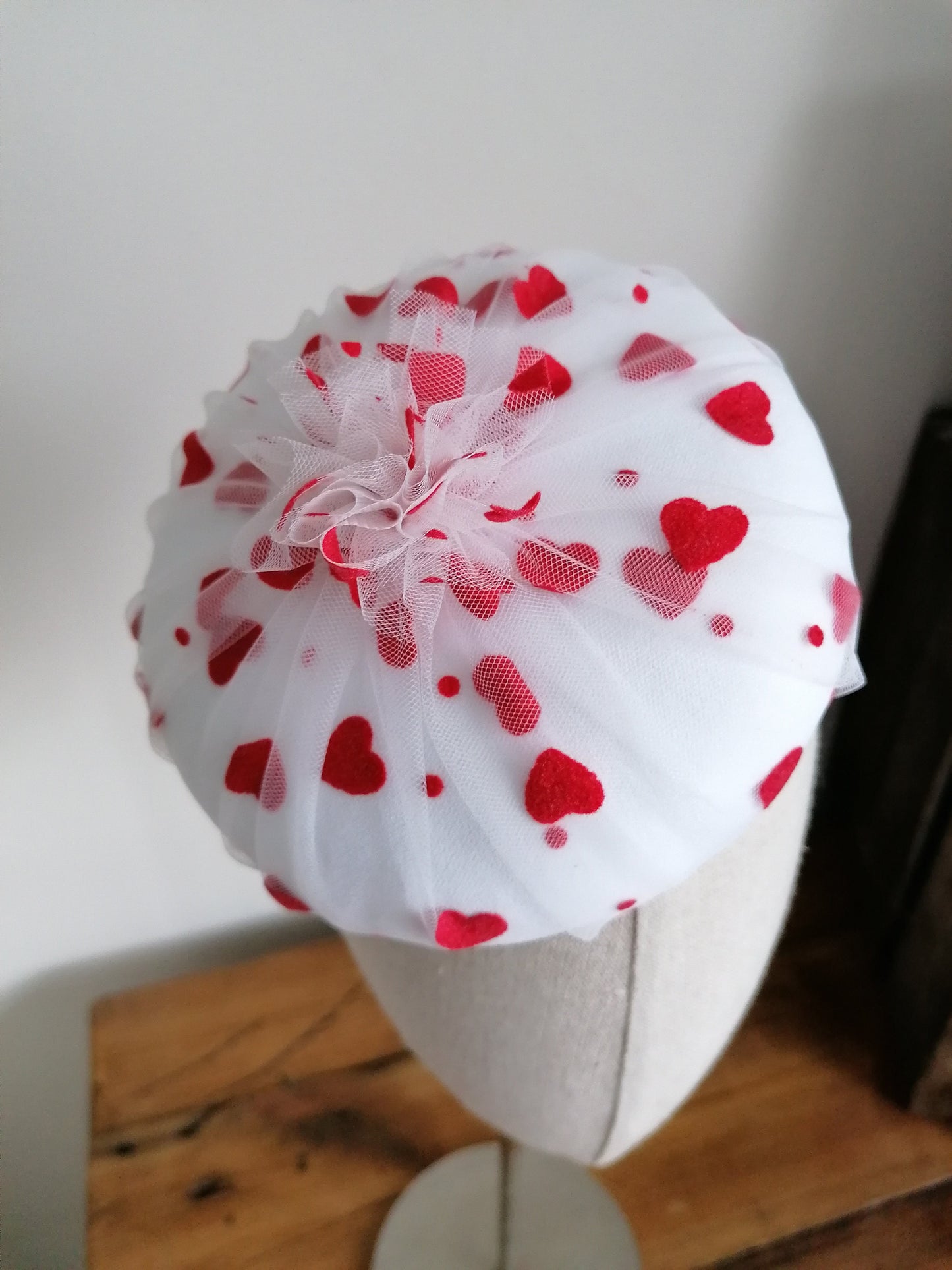 Love Hearts Tulle Cocktail Hat Hand Blocked Mini Hat Millinery Fascinator