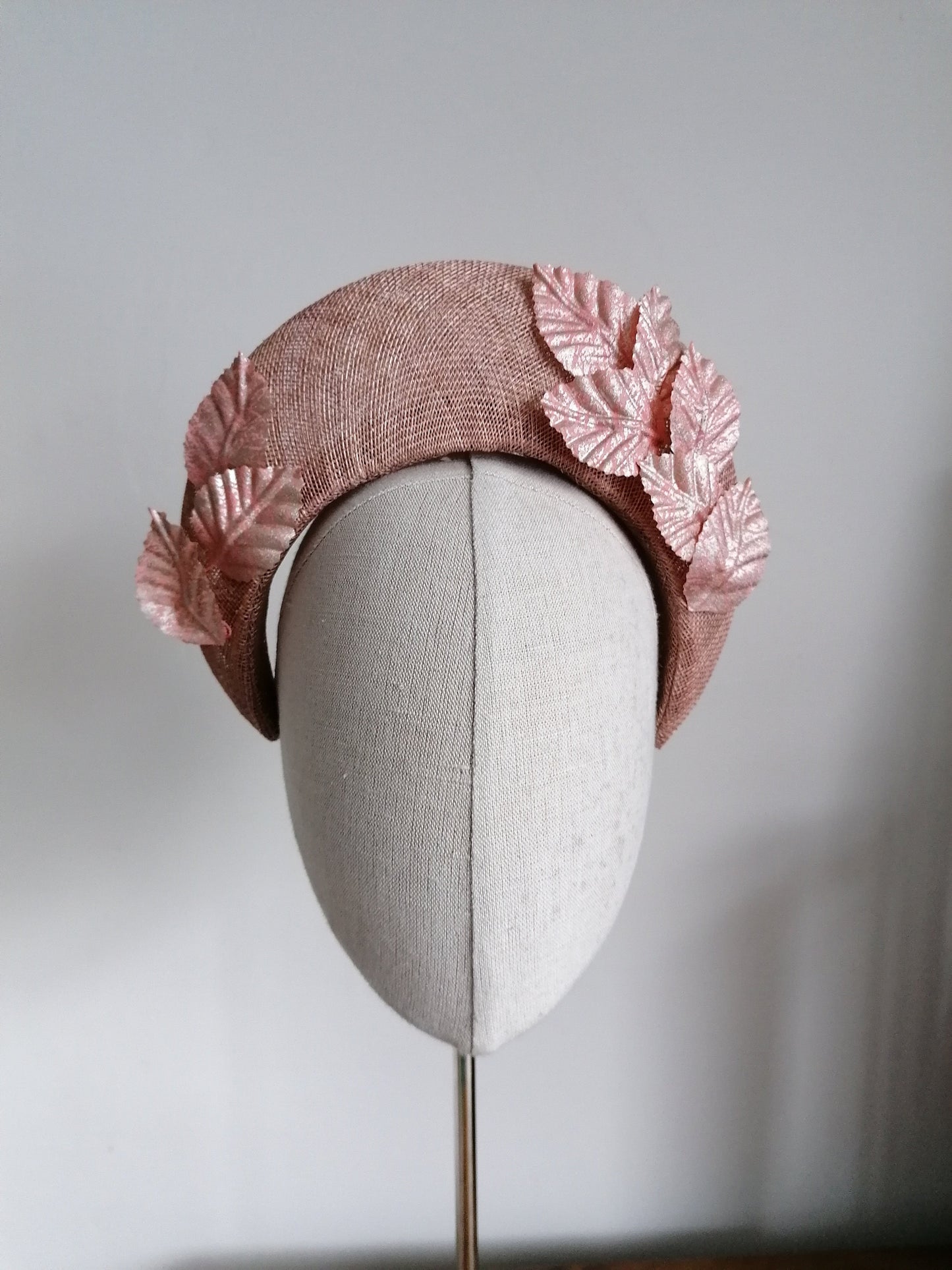 Gilded Leaves Copper Straw Halo Cocktail Hat Sinamay Bandeau Crown Millinery