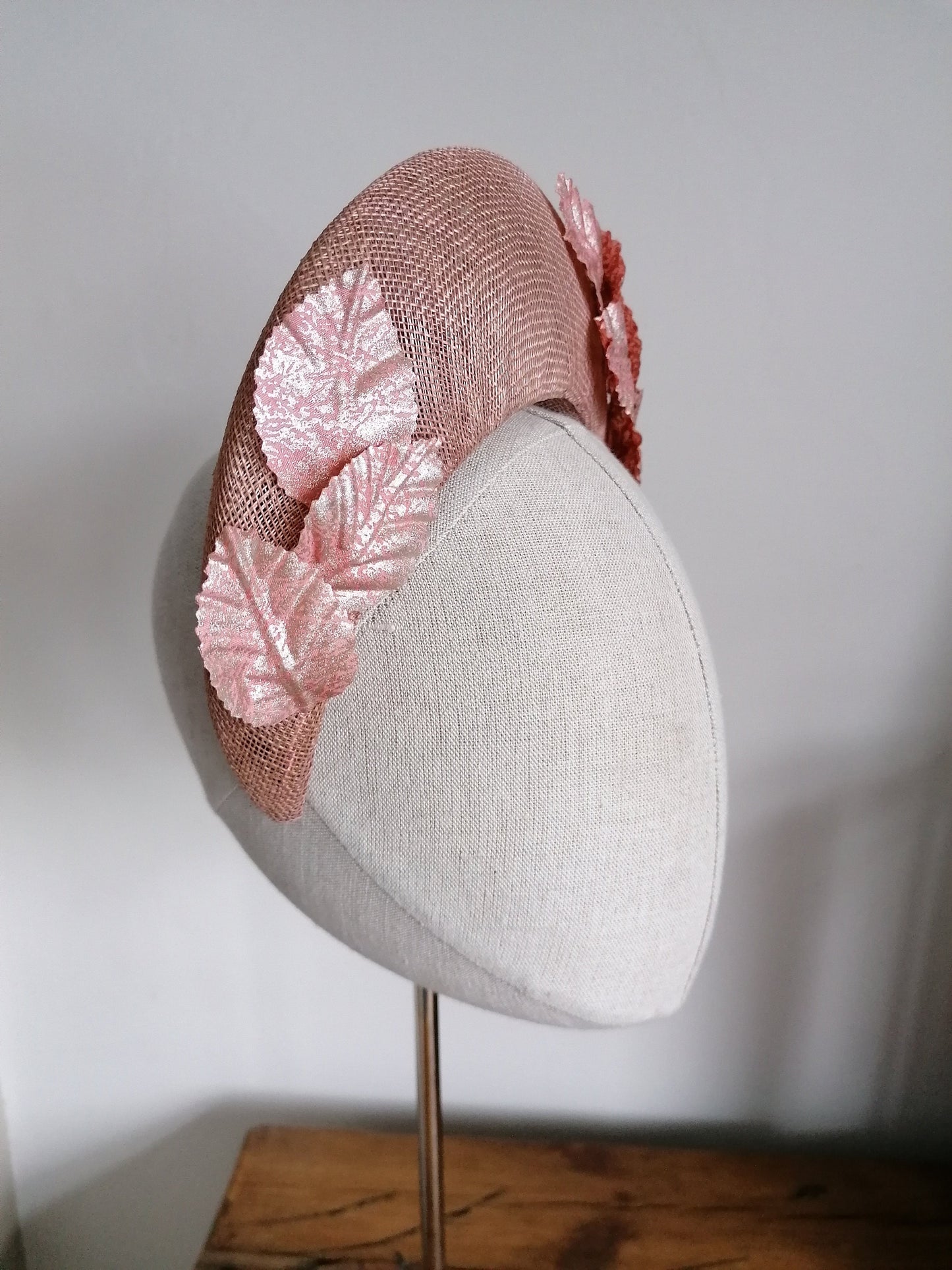 Gilded Leaves Copper Straw Halo Cocktail Hat Sinamay Bandeau Crown Millinery