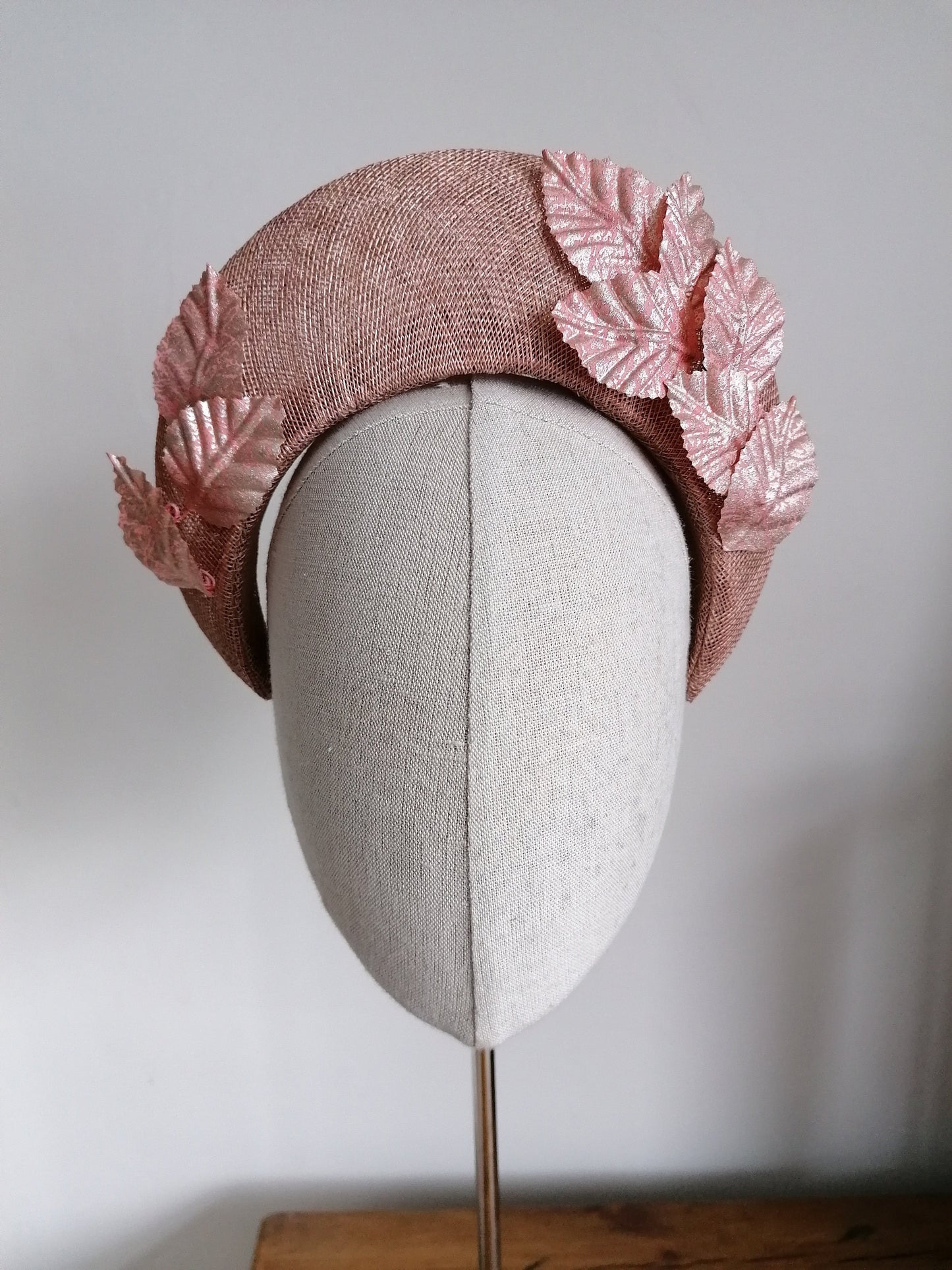 Gilded Leaves Copper Straw Halo Cocktail Hat Sinamay Bandeau Crown Millinery