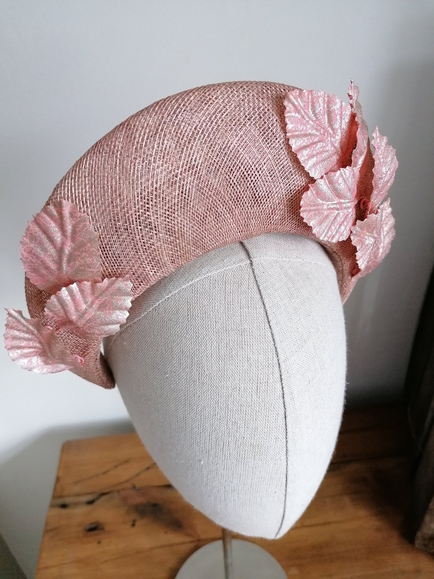 Gilded Leaves Copper Straw Halo Cocktail Hat Sinamay Bandeau Crown Millinery