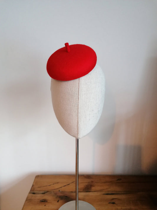 Mini Red French Beret Cocktail Hat 4" Millinery Fascinator