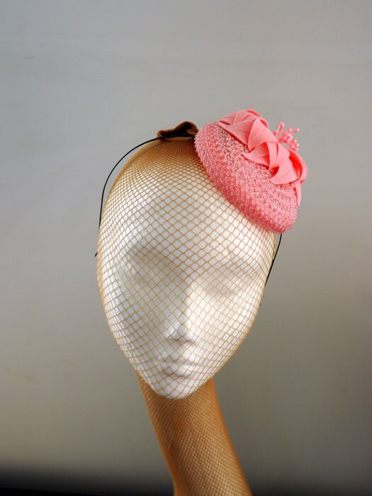 Pink Cocktail Hat Straw Hat Mini Fascinator