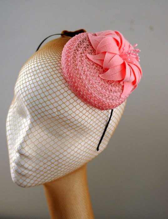 Pink Cocktail Hat Straw Hat Mini Fascinator