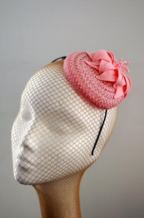 Pink Cocktail Hat Straw Hat Mini Fascinator