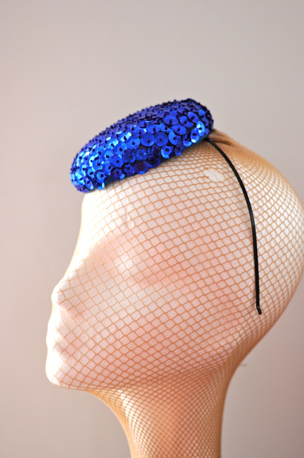 Blue Sequin Cocktail Hat Hand Blocked Fascinator