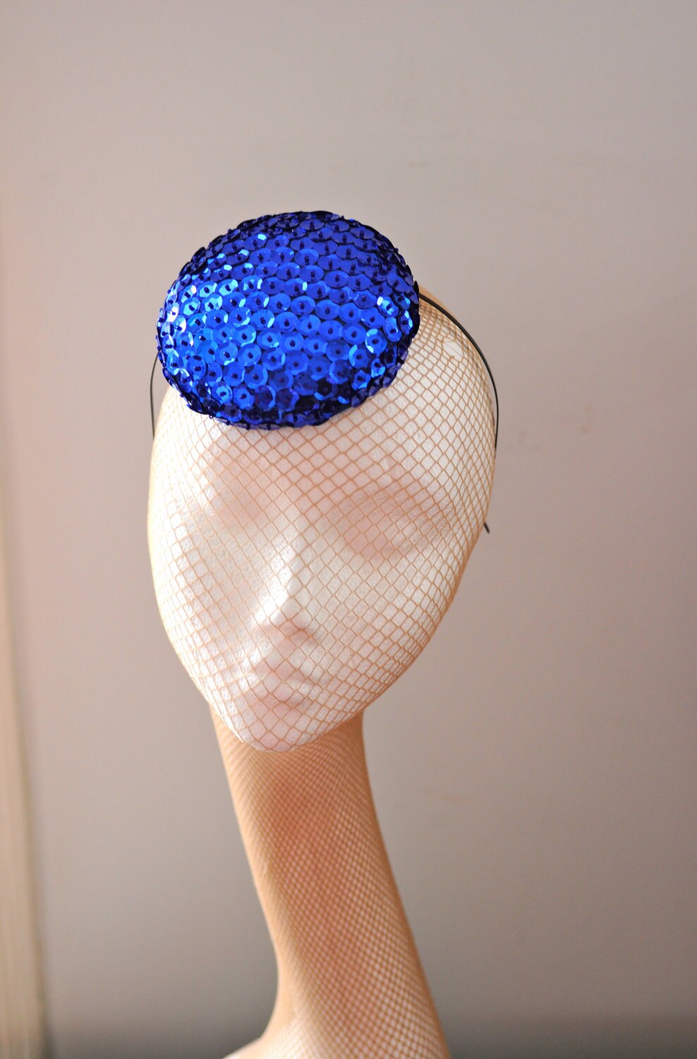 Blue Sequin Cocktail Hat Hand Blocked Fascinator