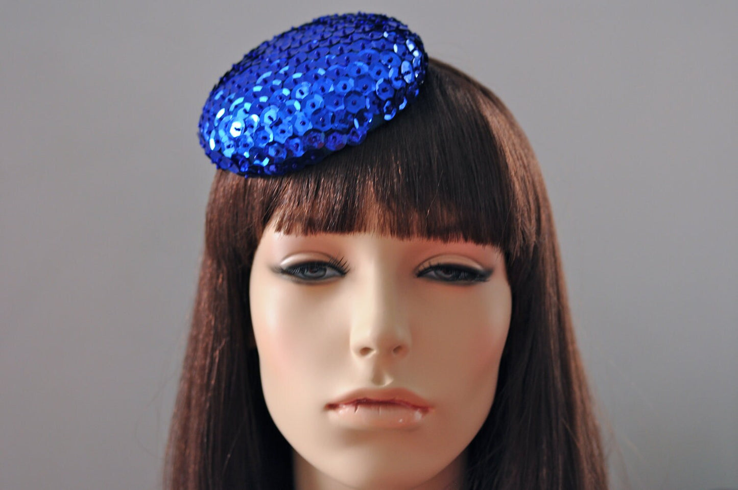 Blue Sequin Cocktail Hat Hand Blocked Fascinator