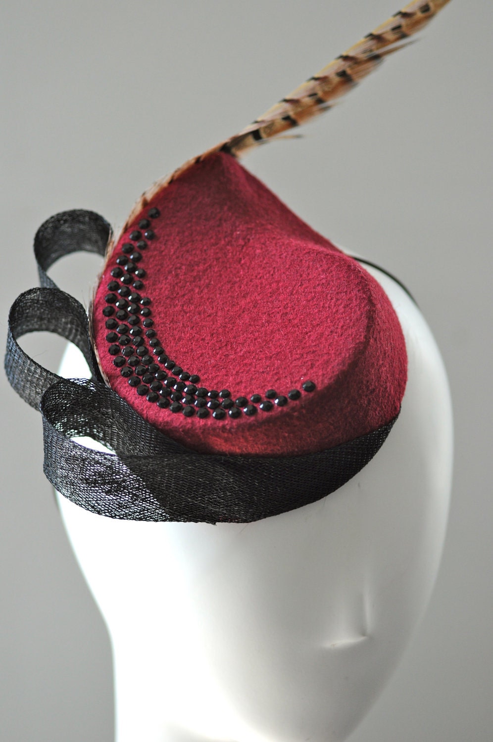 Wine Cocktail Hat Teardrop Fascinator Feather Mini Hat Millinery