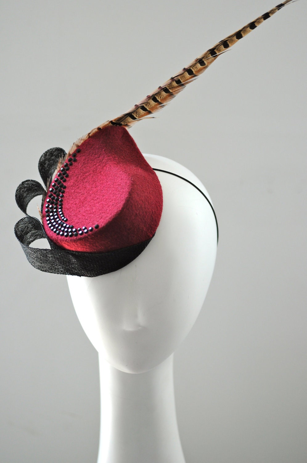Wine Cocktail Hat Teardrop Fascinator Feather Mini Hat Millinery