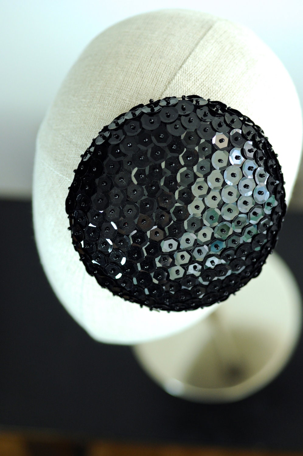 Black Sequined Beret Mini Cocktail Hat Gangsters Moll