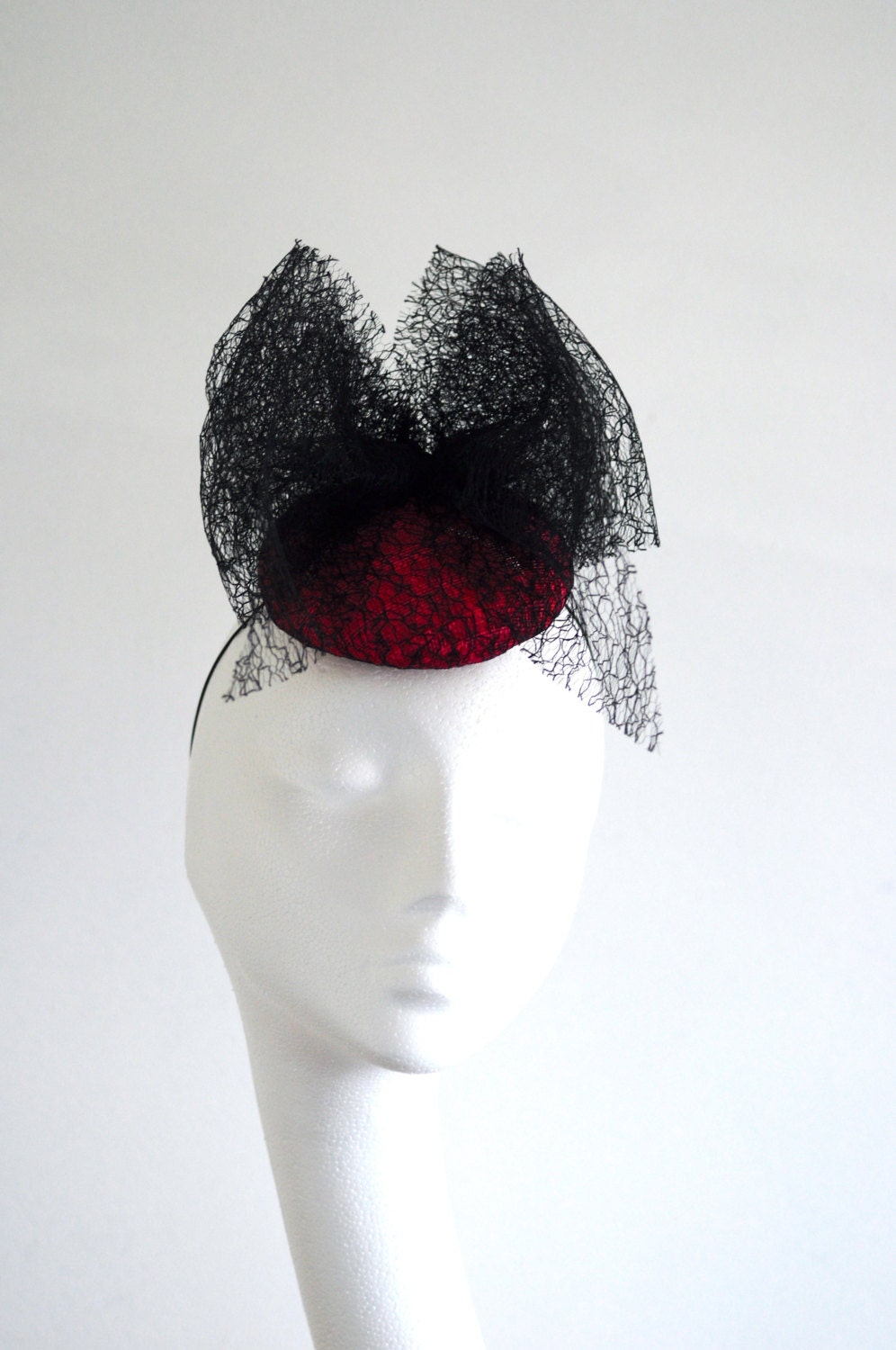 Pink Cocktail Hat Black Mesh Triple Bow Millinery Fascinator