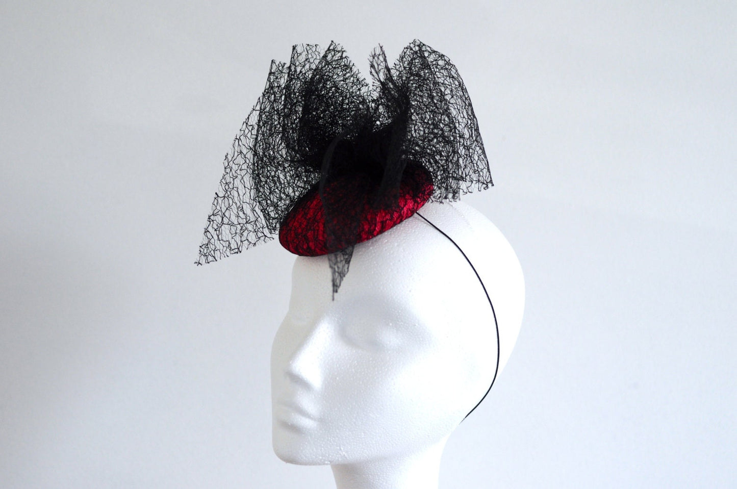 Pink Cocktail Hat Black Mesh Triple Bow Millinery Fascinator