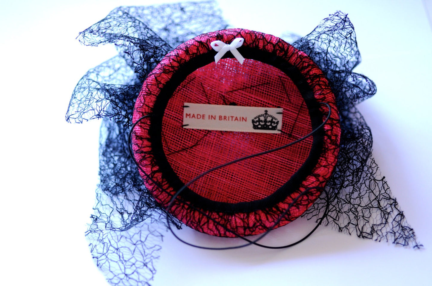 Pink Cocktail Hat Black Mesh Triple Bow Millinery Fascinator
