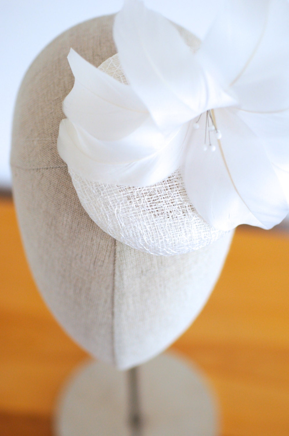 White Feather Flower Cocktail Hat Bridal Mini Hat Millinery Fascinator
