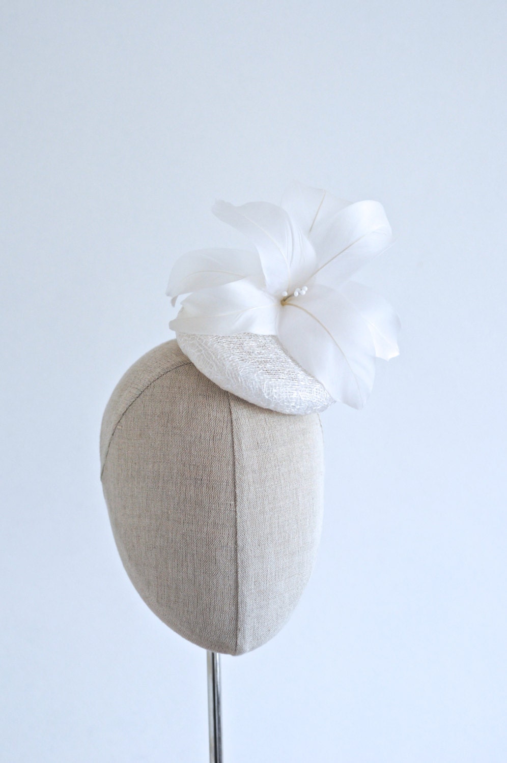 White Feather Flower Cocktail Hat Bridal Mini Hat Millinery Fascinator