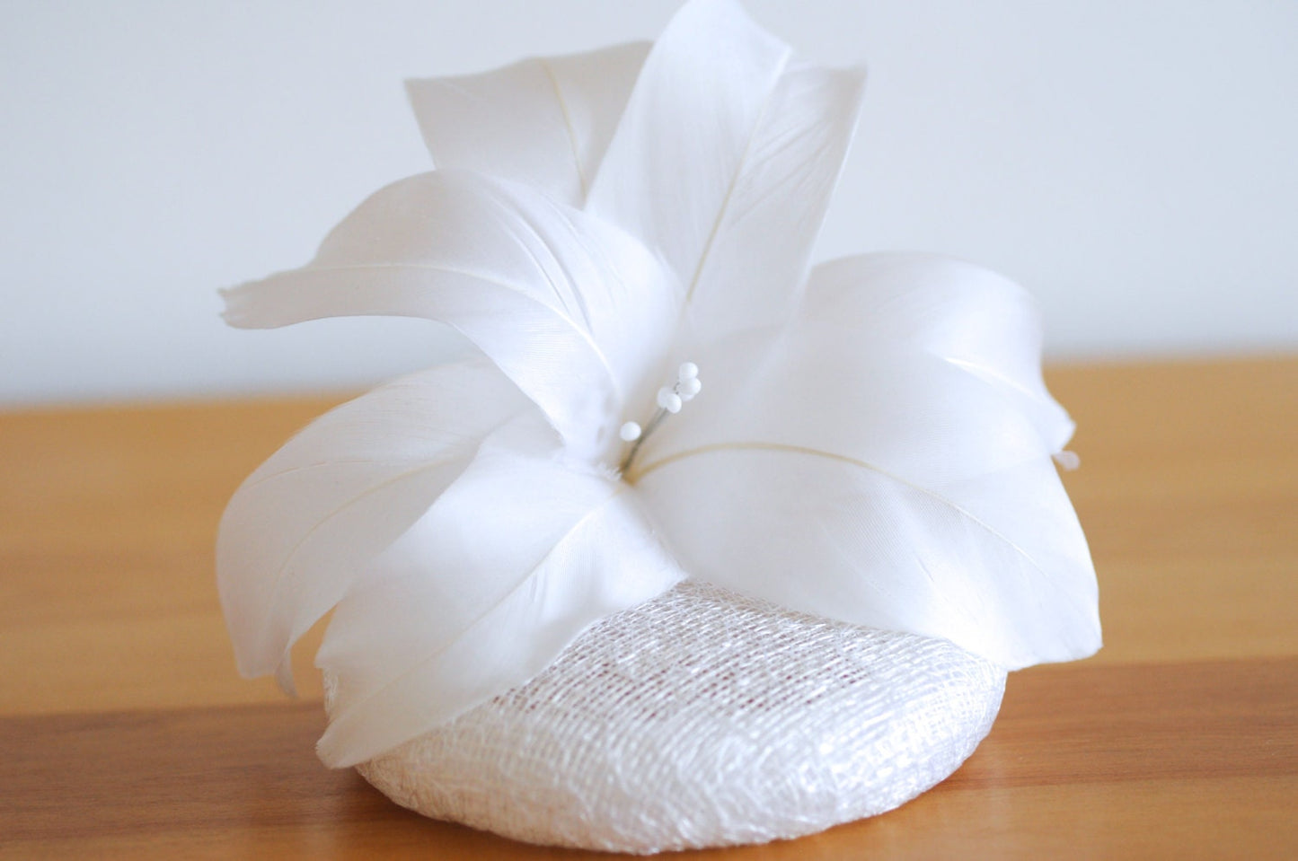 White Feather Flower Cocktail Hat Bridal Mini Hat Millinery Fascinator