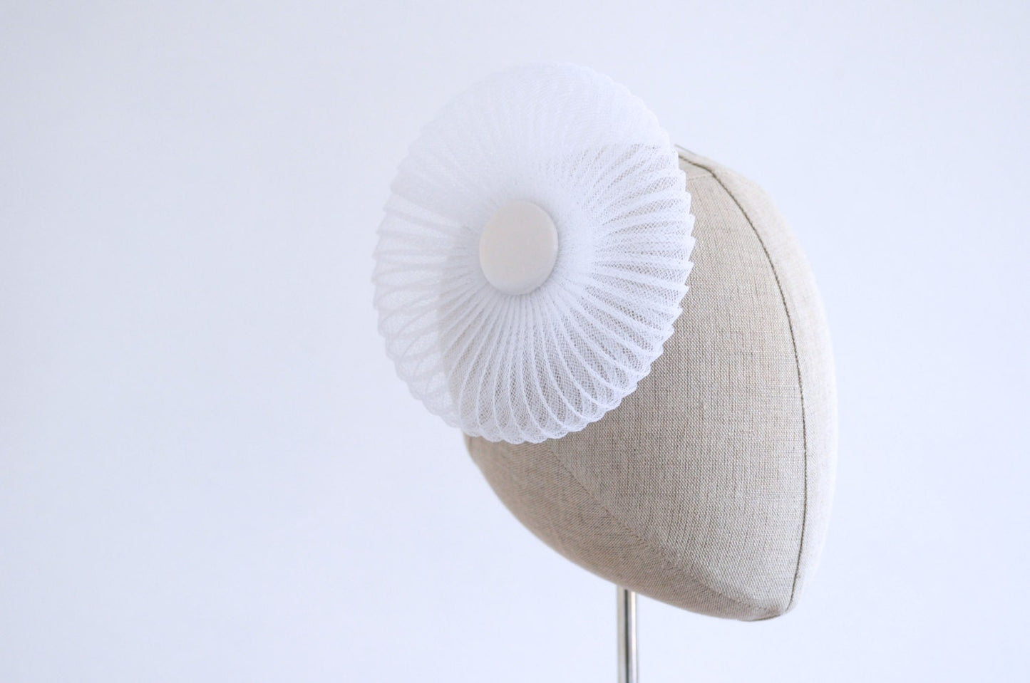 White Bridal Fascinator Pleated Crin Wedding Hat