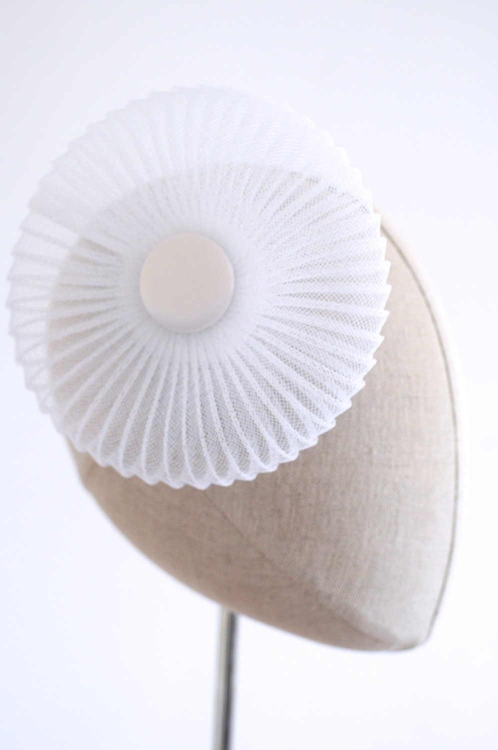 White Bridal Fascinator Pleated Crin Wedding Hat