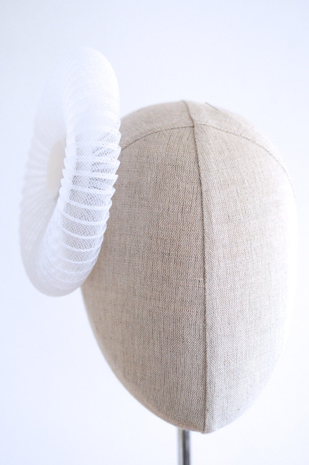 White Bridal Fascinator Pleated Crin Wedding Hat