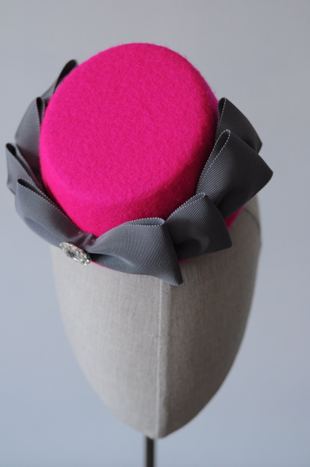 Hot Pink Cocktail Hat Hand Blocked Sloped Percher Hat Asymmetrical Fascinator