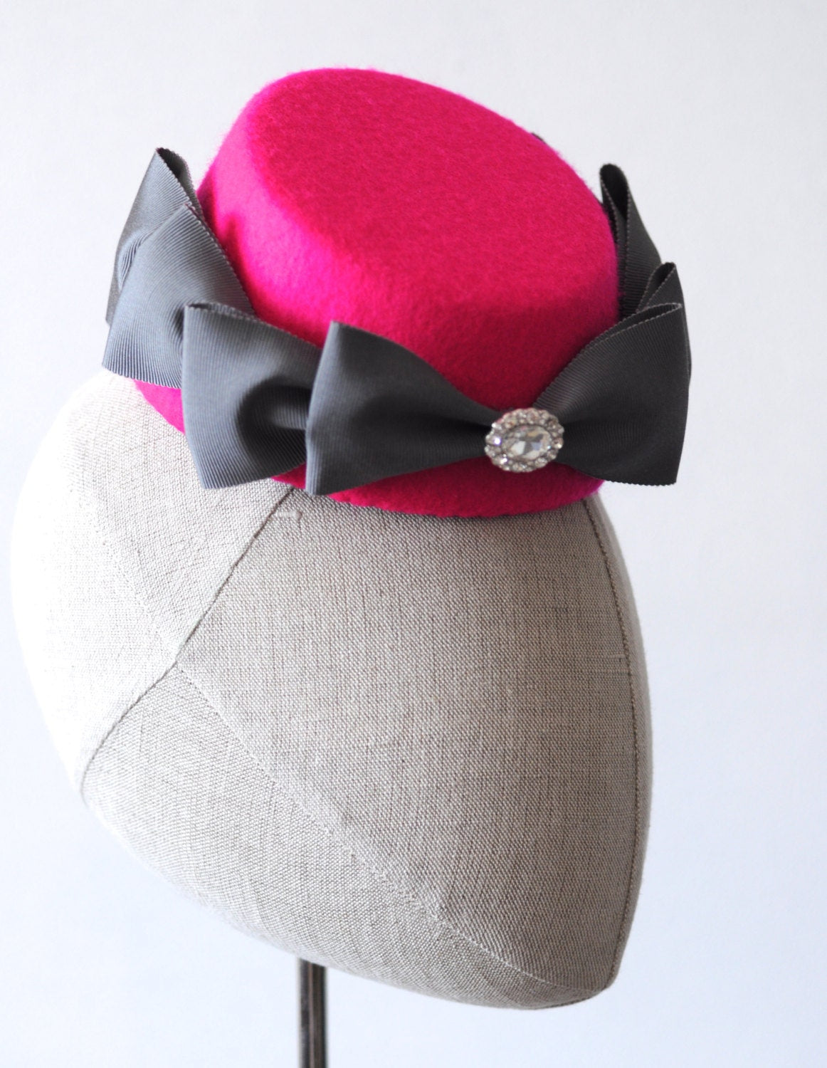 Hot Pink Cocktail Hat Hand Blocked Sloped Percher Hat Asymmetrical Fascinator
