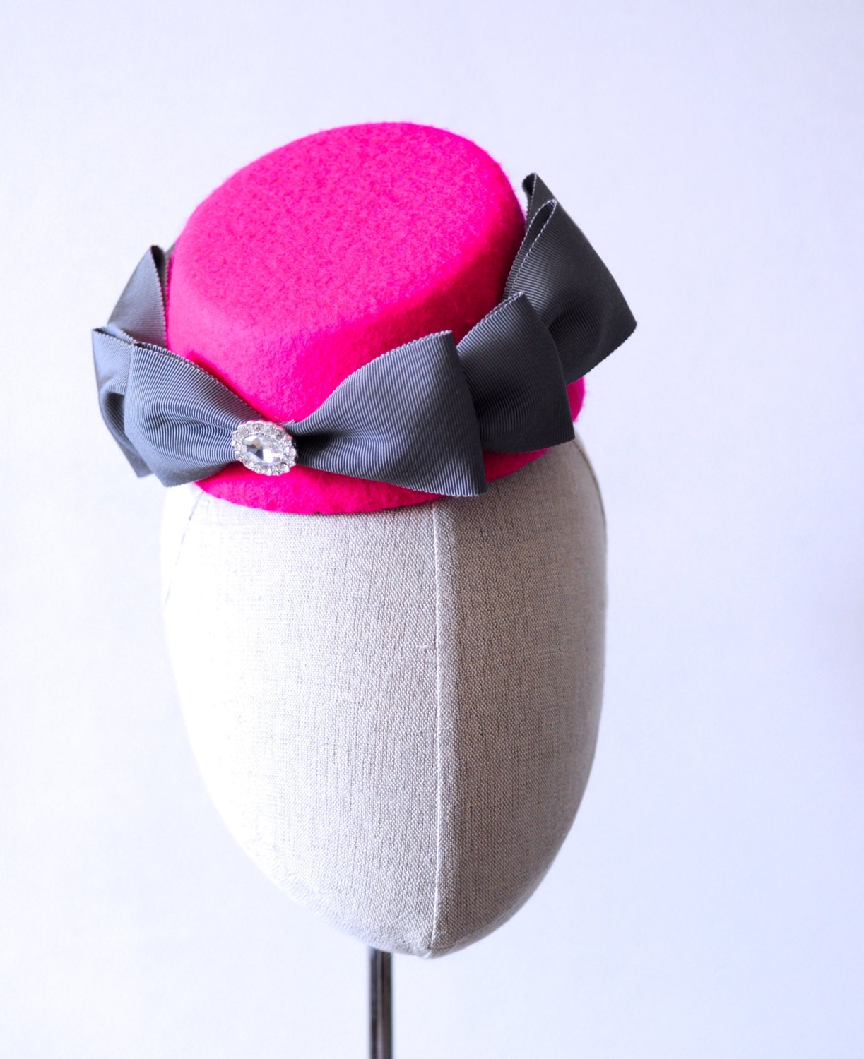Hot Pink Cocktail Hat Hand Blocked Sloped Percher Hat Asymmetrical Fascinator