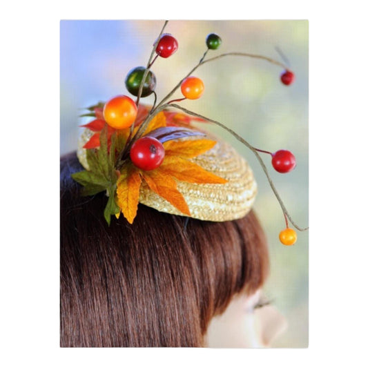 Fall Leaves Straw Hat Mini Cocktail Millinery Fascinator